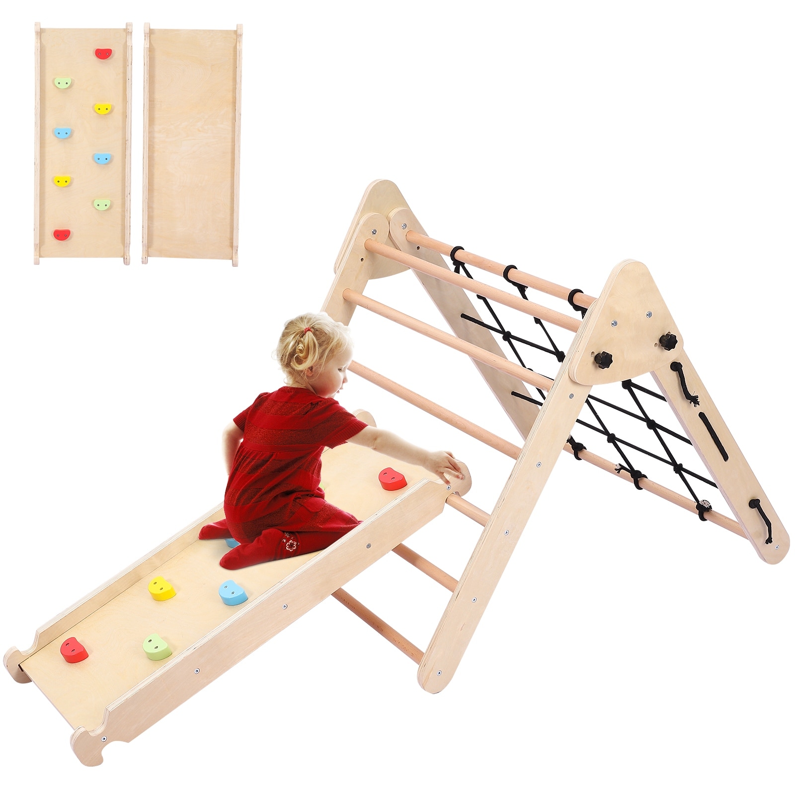 Toddler Indoor Gym Playset 2 in 1 Wooden Climbing Toys Triangle Folding Climbing for Climbing Sliding for Boys and Girls 18M Bed Bath Beyond 37982958